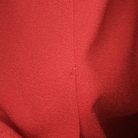 Maggie London Red Crepe Ruffle Trimmed, Figure Flattering Plus Size Sheath Dress - Picture 5 of 8